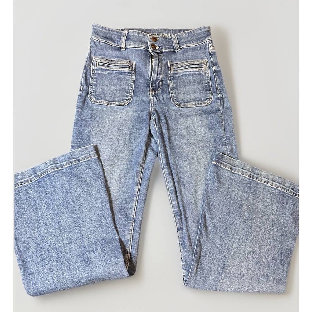American Eagle Outfitters Women's Size 6 Blue Jeans Flare Leg Mid Rise Stretch